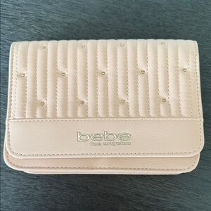 bebe Quilted Blush Clutch with Gold Studs